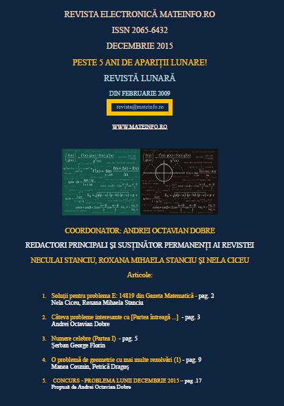 2 Coperta Revista Matematica MateInfo.ro Decembrie 2015