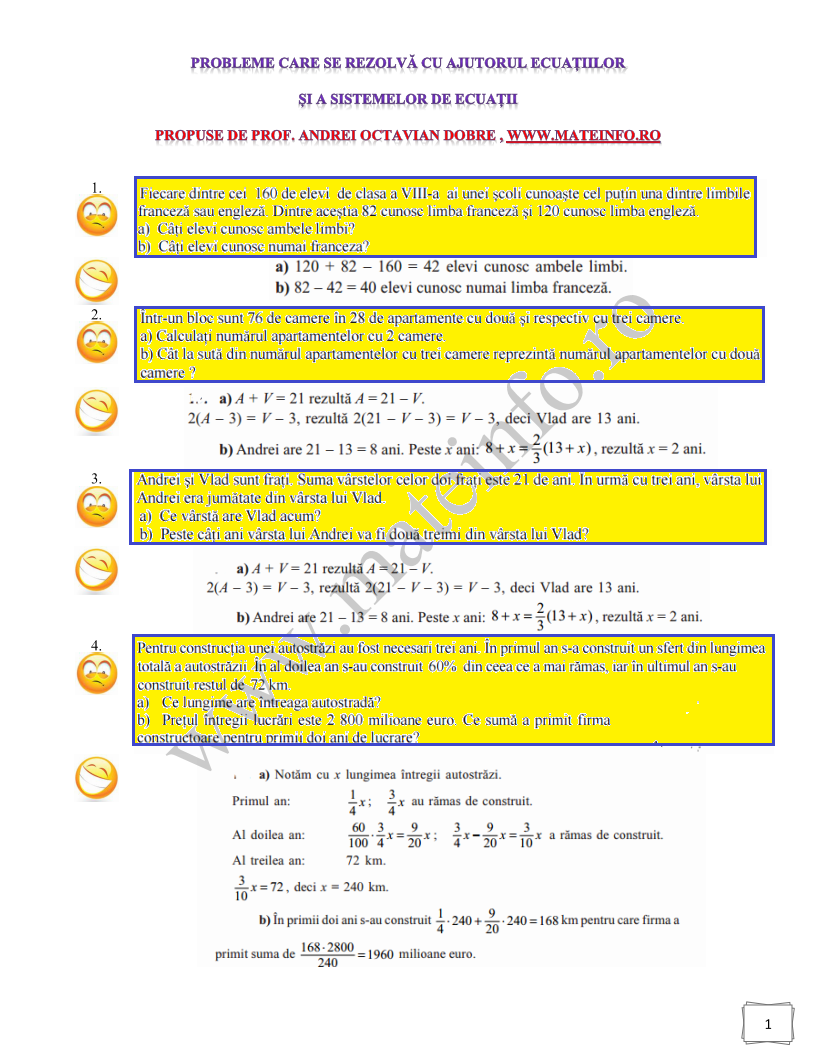 Probleme care se rezolvă cu ajutorul ecuațiiloe sau Page 1